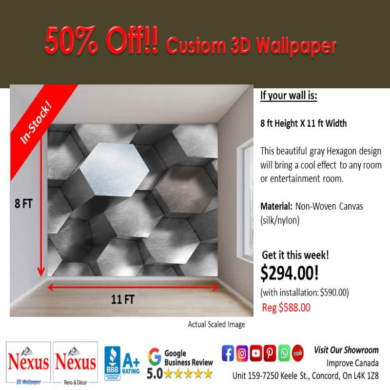 In-Stock Custom 3D Wallpaper Hexagon Design SKU# WAL0611